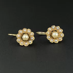 Vintage 14K Gold Pearl Daisy Cluster Earrings