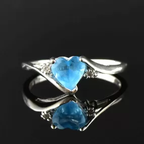 Vintage 14K White Gold Aquamarine Heart Ring