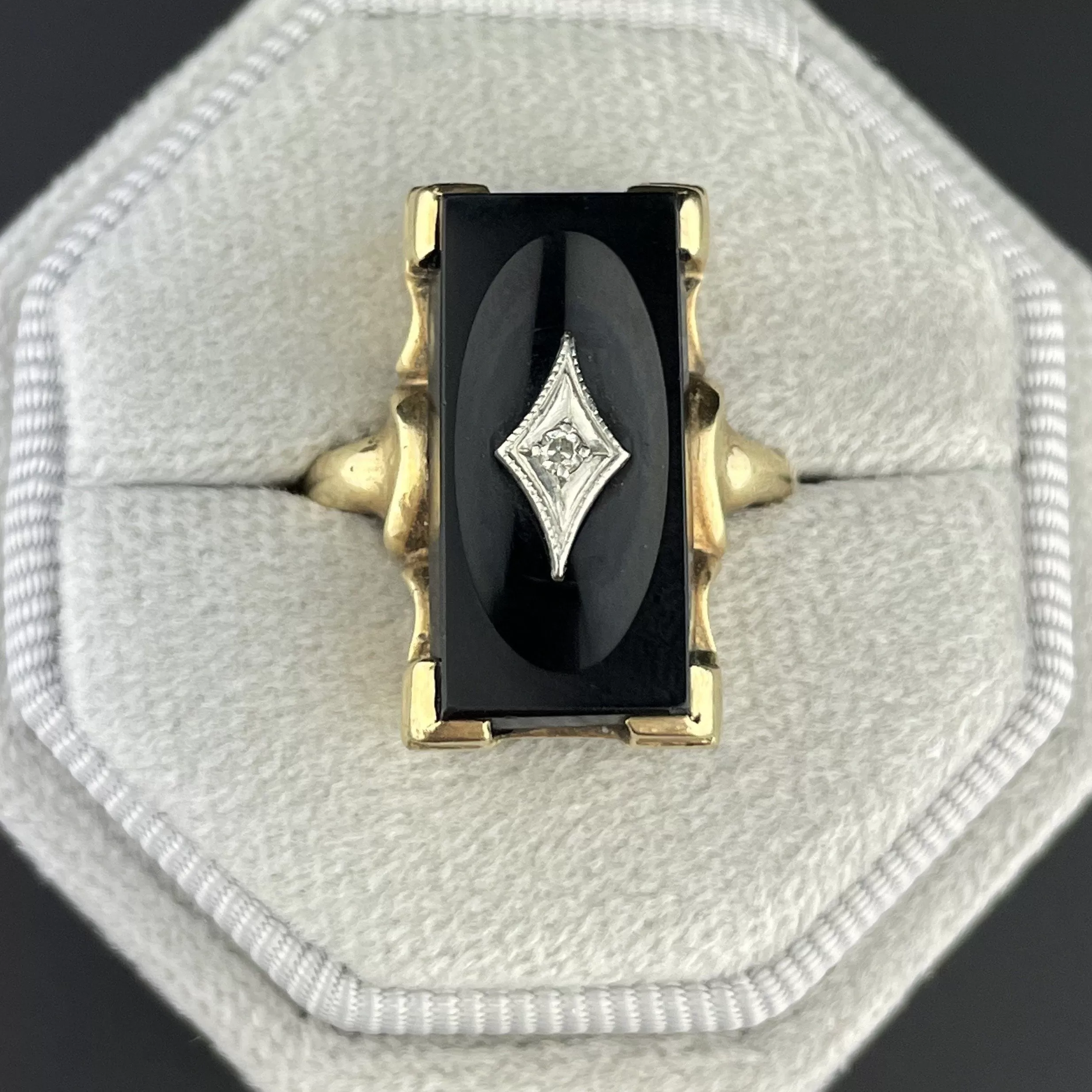 Vintage Art Deco Diamond Black Onyx Ring, Sz 5.5