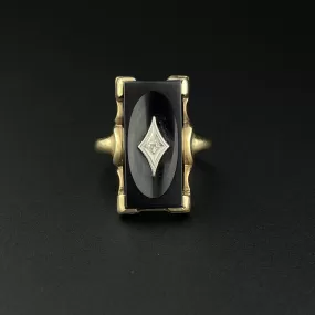 Vintage Art Deco Diamond Black Onyx Ring, Sz 5.5