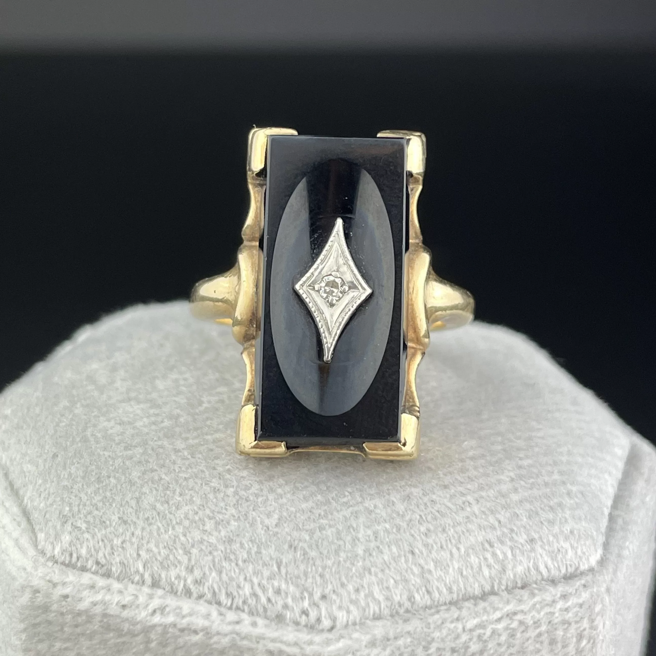 Vintage Art Deco Diamond Black Onyx Ring, Sz 5.5