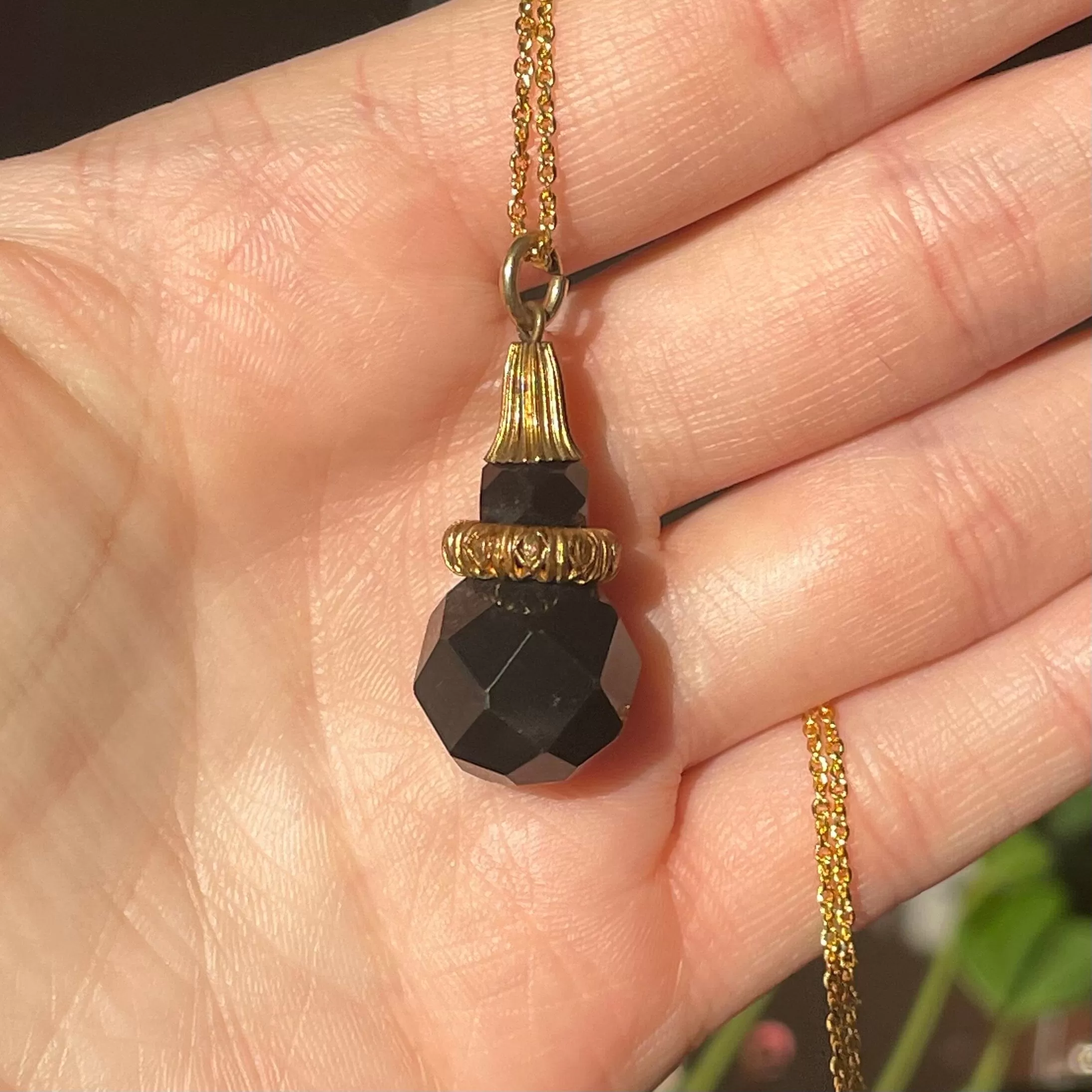 Vintage Carved Whitby Jet Pendant Necklace