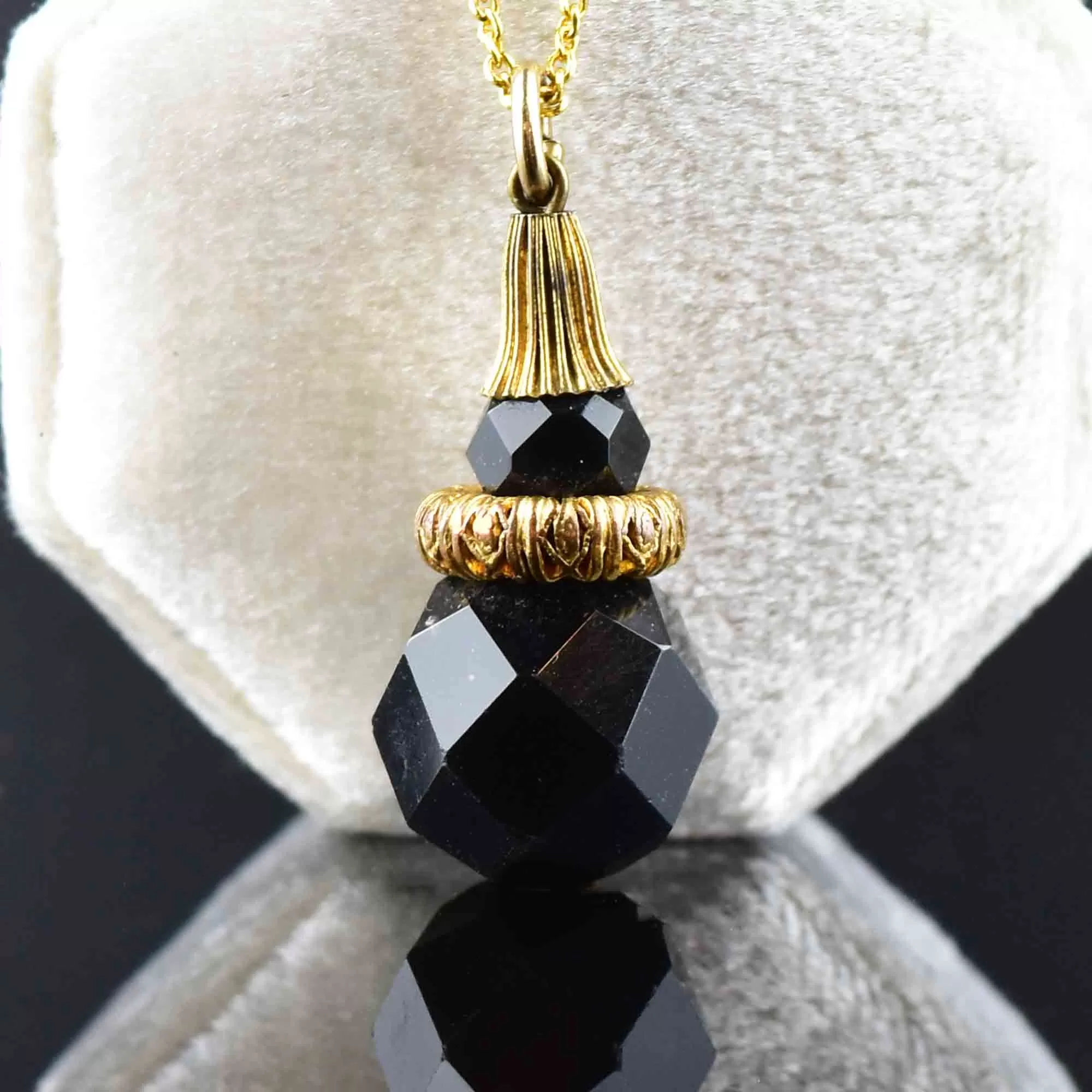 Vintage Carved Whitby Jet Pendant Necklace