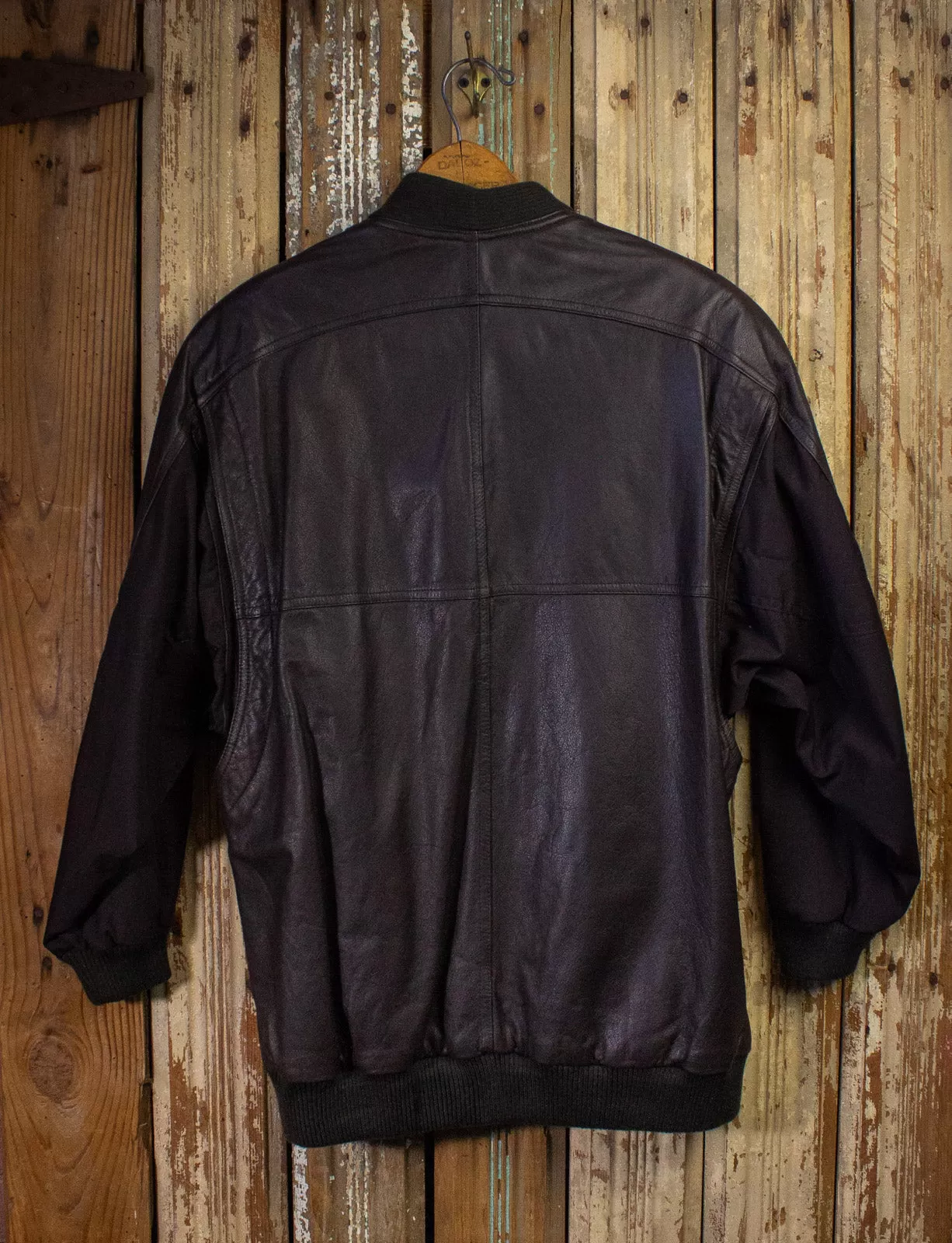 Vintage Sally B Brown Leather Bomber Jacket Medium