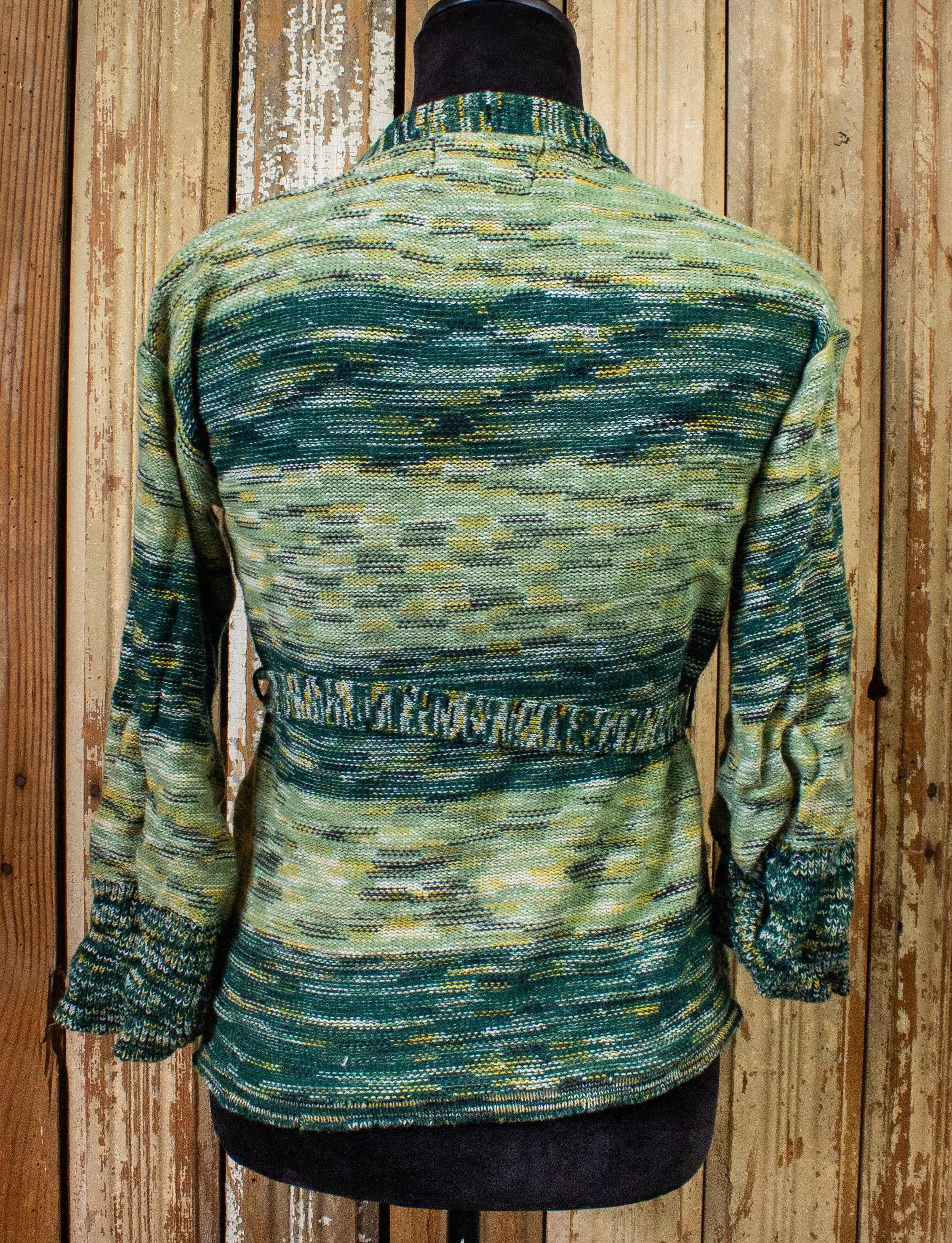 Vintage Sultra Space Dye Knit Striped Top 70s Green Small