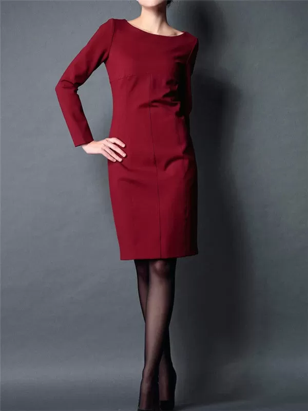 WealFeel Solid color Thicken Slim Long-sleeved Dress