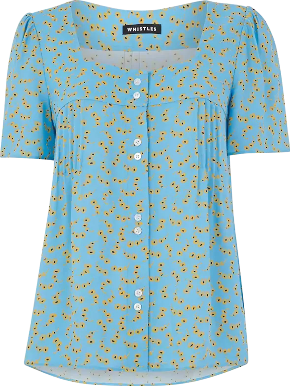 Whistles Blue Floral Square Neck Blouse Bnwt UK 10