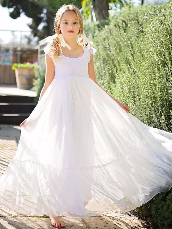 White Flower Girl Dresses Jewel Neck Lace Sleeveless A-Line Kids Party Dresses