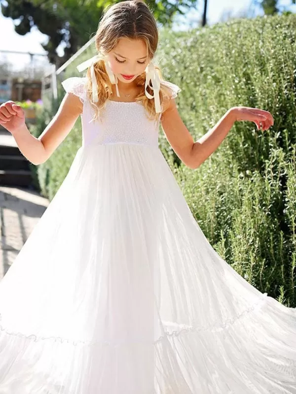 White Flower Girl Dresses Jewel Neck Lace Sleeveless A-Line Kids Party Dresses