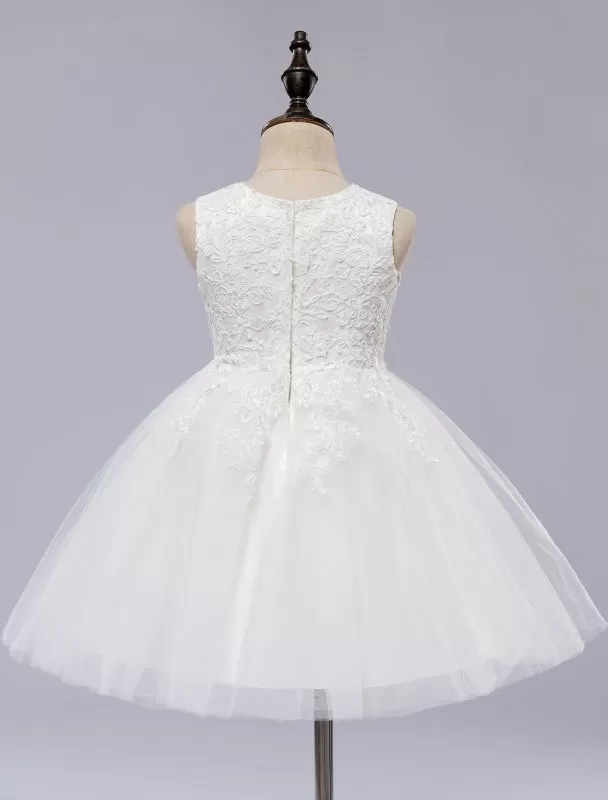 White Sleeveless Ball Gown Flower Girls Dress Short Kids Princess Dress