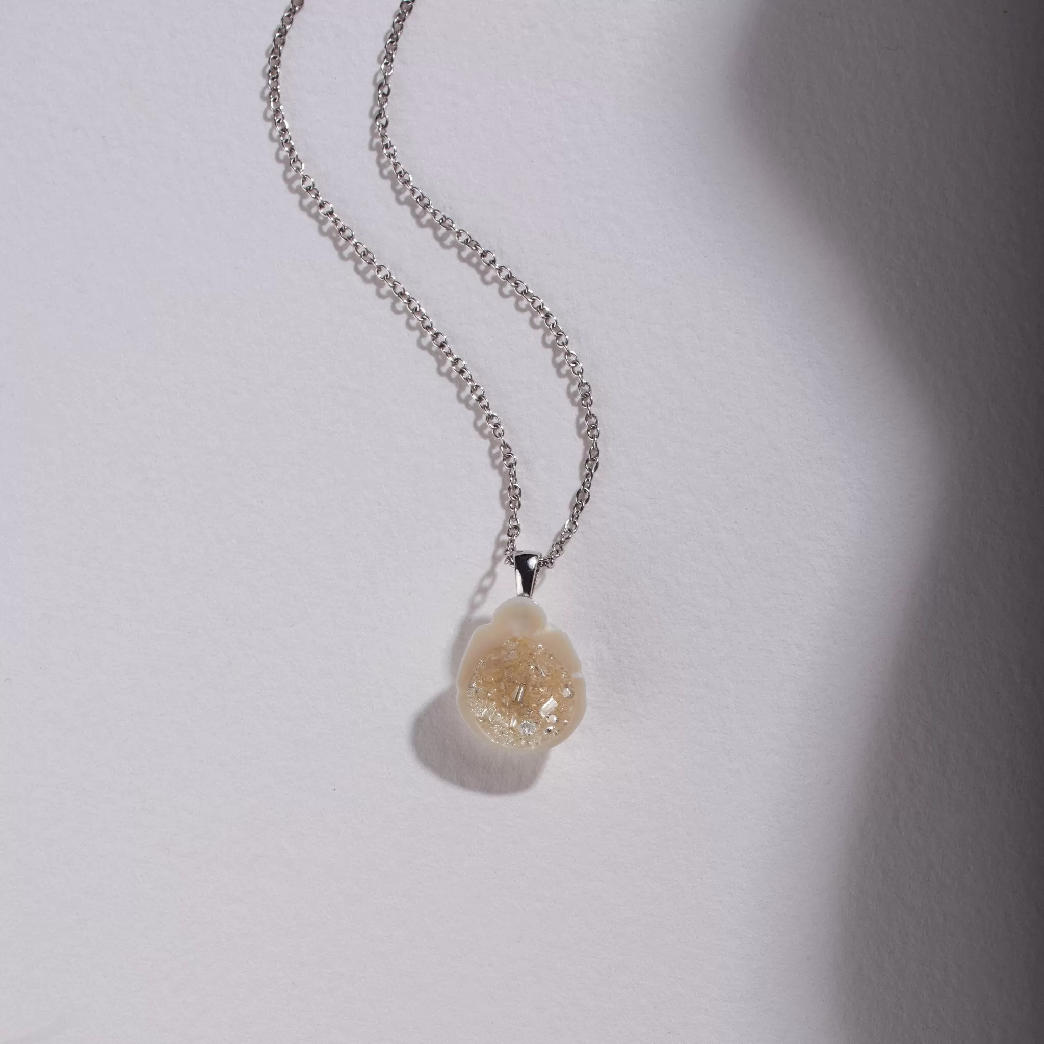 White South Sea Baroque Pearl Geode Pendant with White Diamond Mix