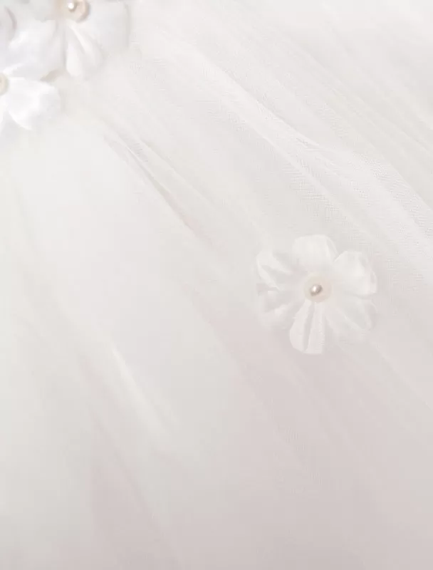 White Toddler'S Pageant Tutu Dress With Lace Flower Appliques