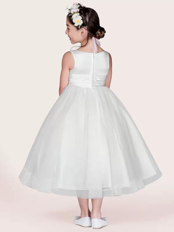 White Tulle Jewel Neck Sleeveless Formal Dress for Kids