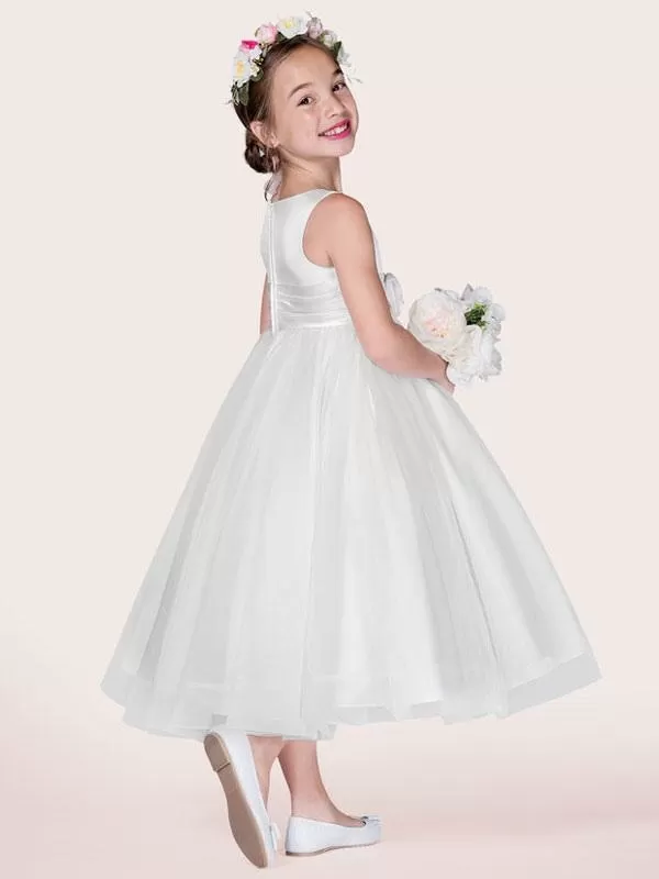 White Tulle Jewel Neck Sleeveless Formal Dress for Kids