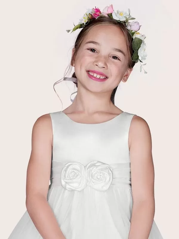 White Tulle Jewel Neck Sleeveless Formal Dress for Kids