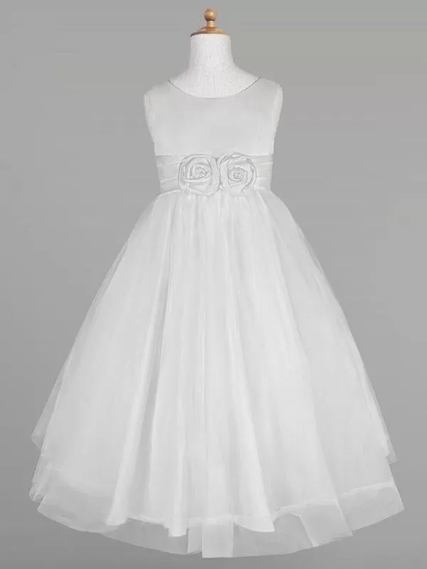 White Tulle Jewel Neck Sleeveless Formal Dress for Kids