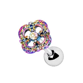 WildKlass 316L Stainless Steel Rainbow PVD Plated Flower Cartilage Earring