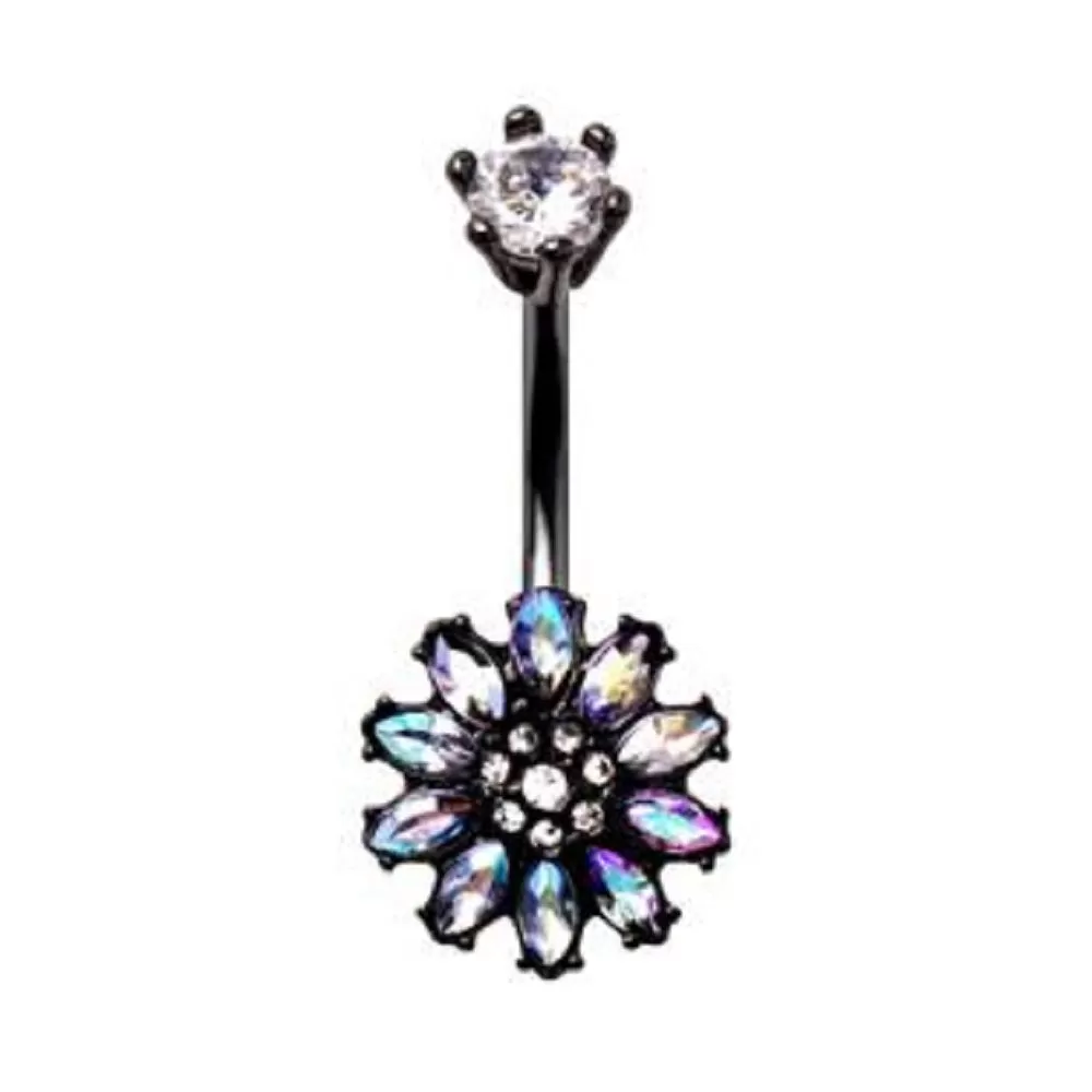 WILDKLASS Black PVD Plated Aurora Borealis Flower Navel Ring