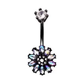 WILDKLASS Black PVD Plated Aurora Borealis Flower Navel Ring