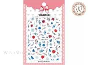 Winter Floral Pine Adhesive Nail Art Sticker - 1 pc (HY-612)