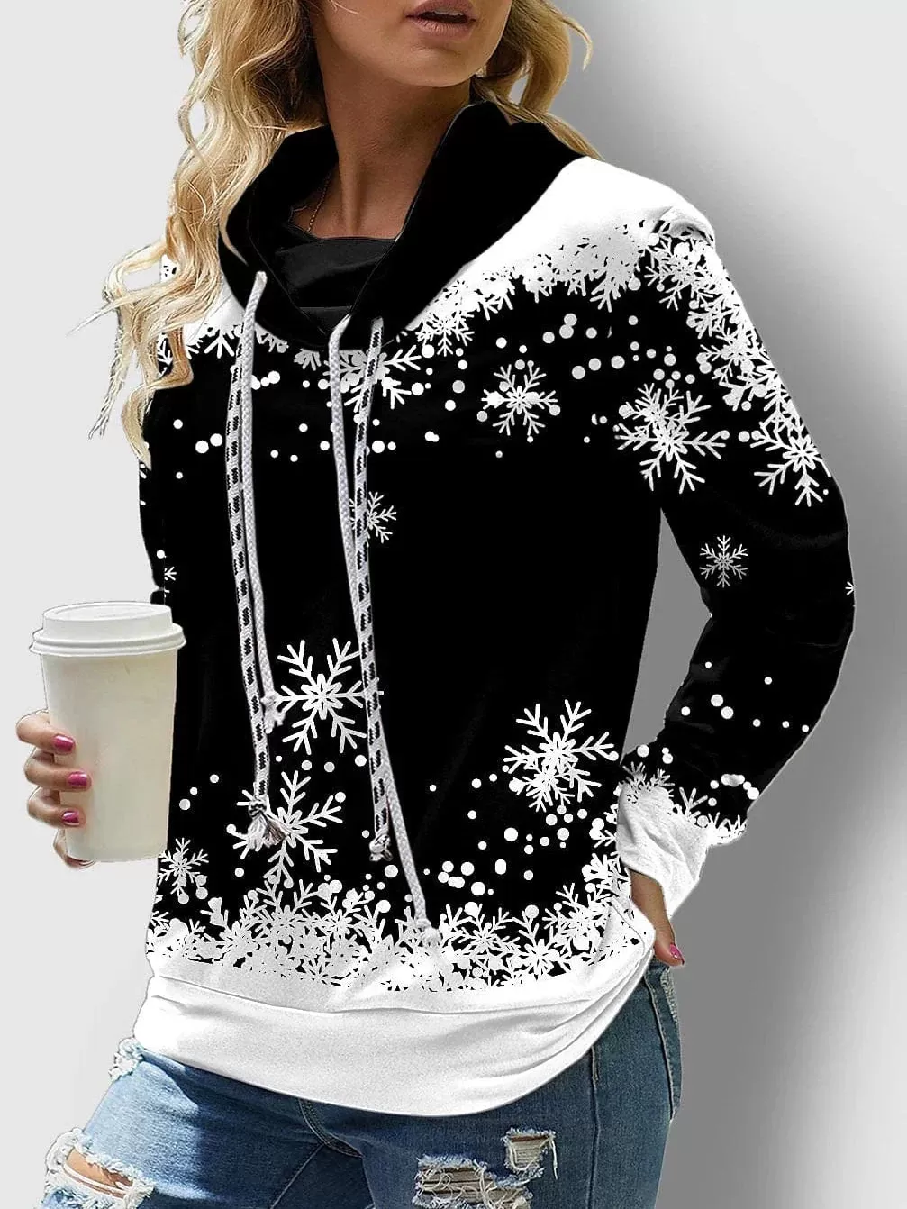 Women's Christmas Snowflake Print Pullover Sweatshirt