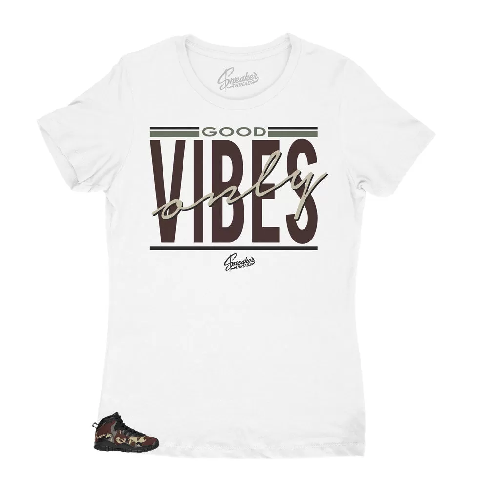 Women's Retro 10 Woodland Camo Shirt - Good Vibes - White