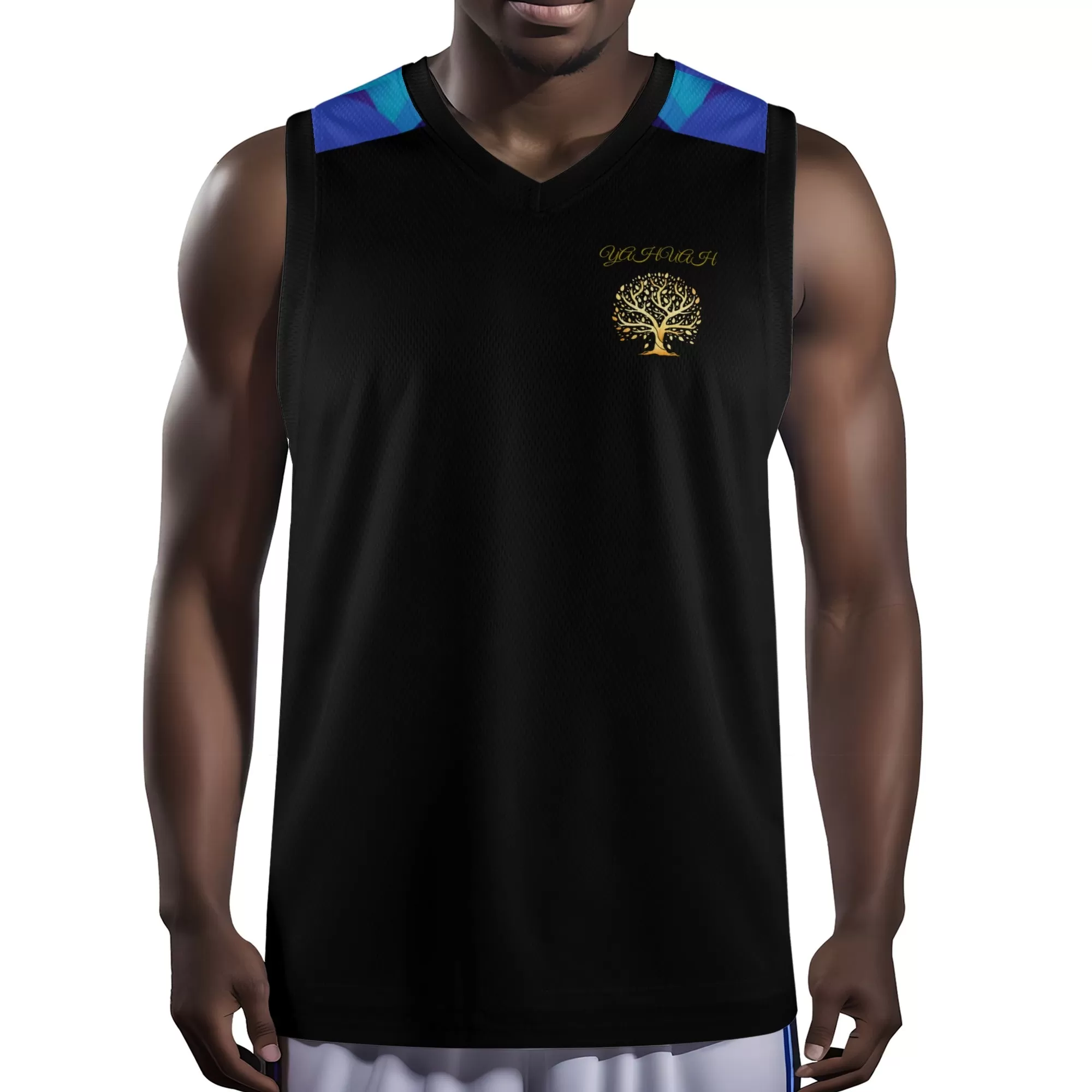 Yahuah-Tree of Life 01 Royal Men's Designer V-neck Basketball Jersey