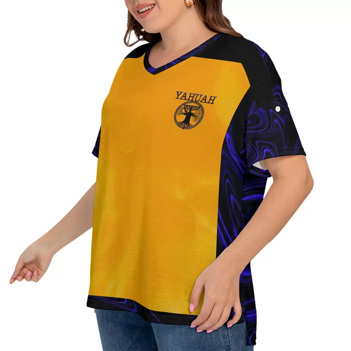 Yahuah-Tree of Life 02-02 Elect Ladies Designer Drop Shoulder Plus Size T-shirt with Sleeve Loops