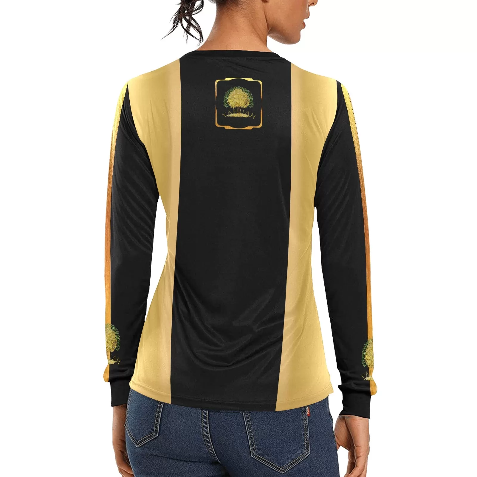 Yahuah-Tree of Life 03-01 Ladies Designer Slim Fit Long Sleeve T-shirt