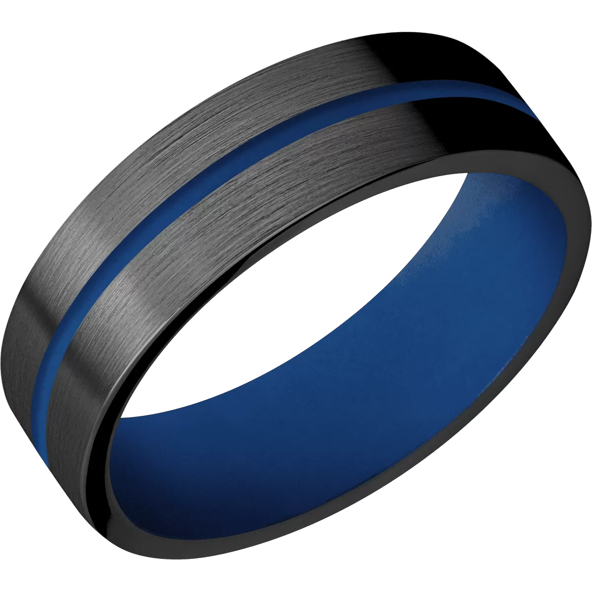 Zirconium with Satin Finish and Royal Blue Inlay and Royal Blue