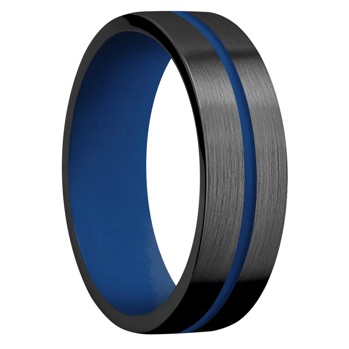 Zirconium with Satin Finish and Royal Blue Inlay and Royal Blue